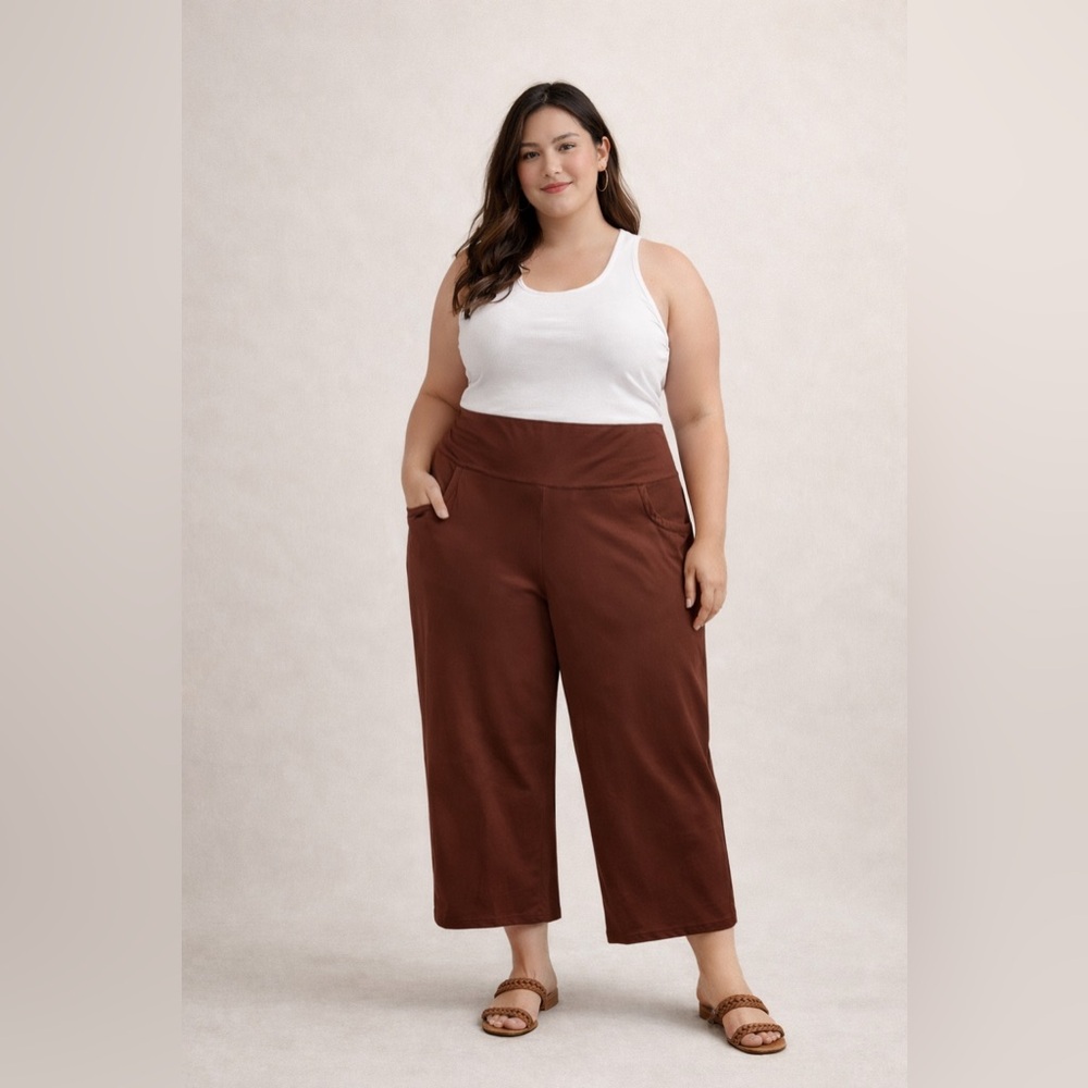 Promover 2X Brown Wide Leg Lounge Yoga Pants High Rise 28” Inseam